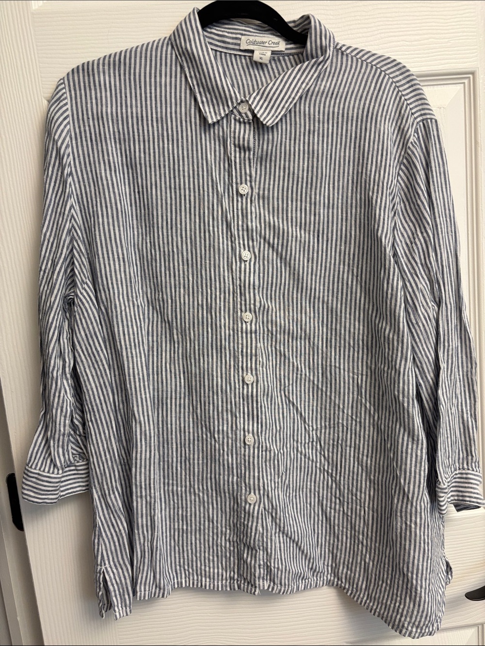 Coldwater Creek Blue and White Striped Button-Down Shirt